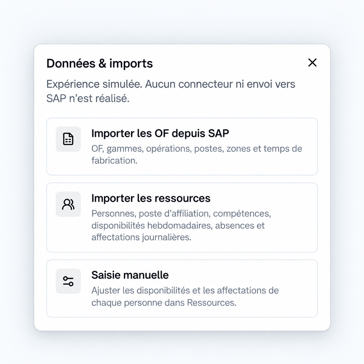 Saillan Plan : données et imports, expérience simulée